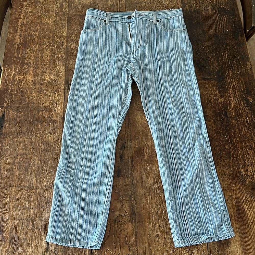 Blue/white striped women’s straight wranglers